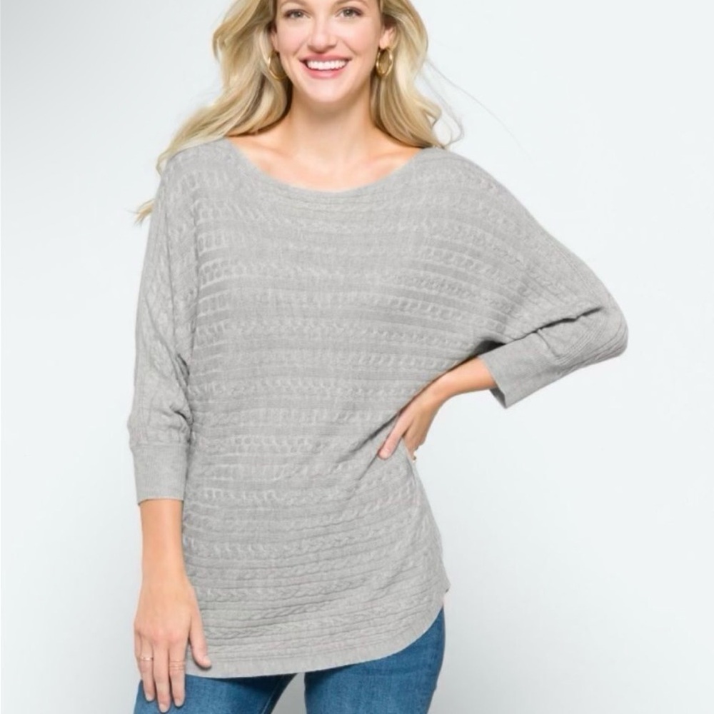Market & Spruce Size S Reviera Cable Knit Dolman Sweater in grey
